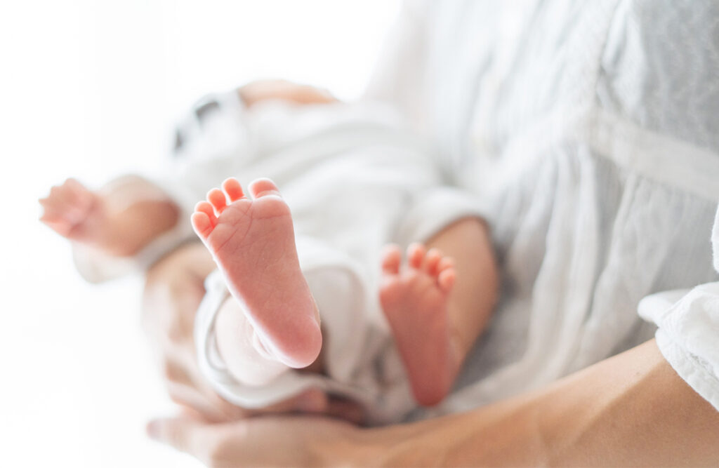Closeup of a newborn's feet